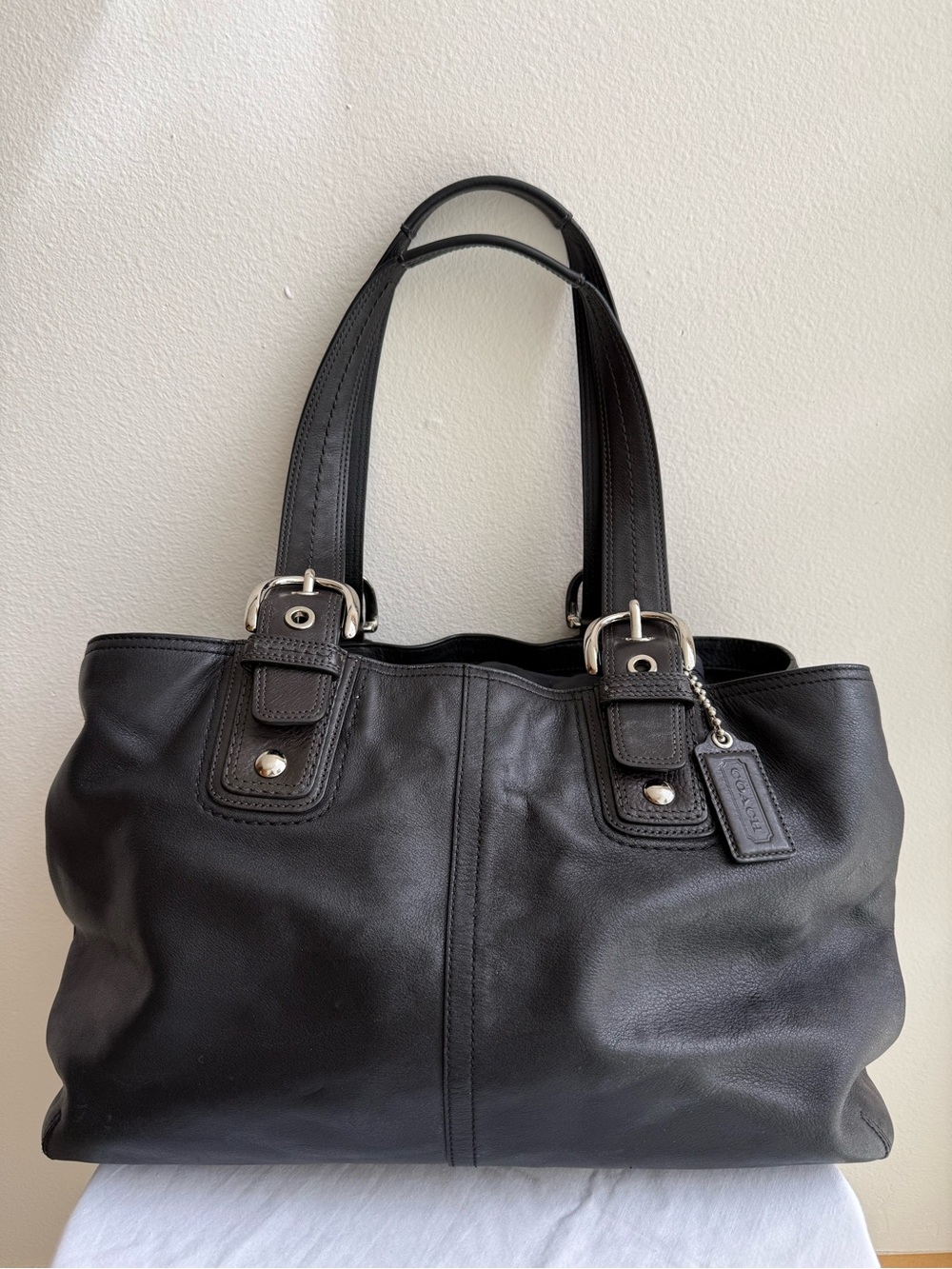 Coach Soho XL Expandable Black Leather Tote Bag Shoulder Bag